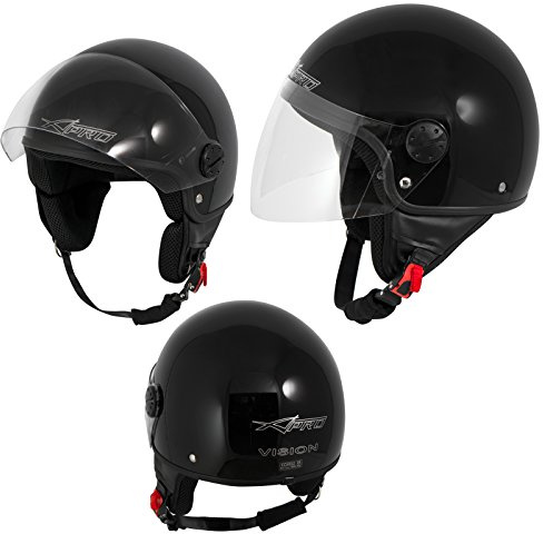 Motorradhelm Motorrad Roller Jet Helm Demi Mit Viser Schwarz M