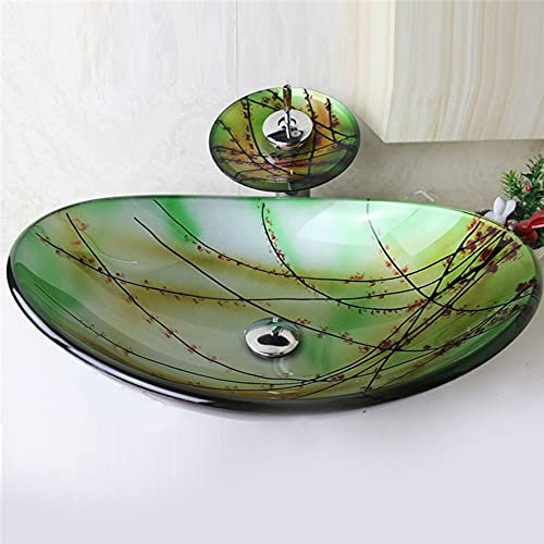 chicstyleme moderne Verre Trempé Set ovale de lavabo avec cascade robinet de vidage Bague de montage