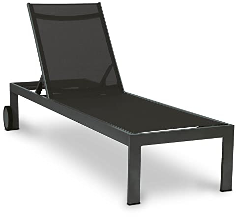 acamp Sonnenliege wetterfest Rimini | Verstellbare Rückenlehne | Aluminium-Gestell mit 2 Rollen | Bezug aus atmungsaktivem Gewebe | Gartenliege mit hohem Liegekomfort | Relax-Liege in Anthrazit
