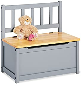 Pinolino Kindertruhenbank Fenna, vollmassives Kiefernholz, mit Klappendämpfer, Sitzhöhe 29 cm, für Kinder ab 2 J., grau und klar lackiert
