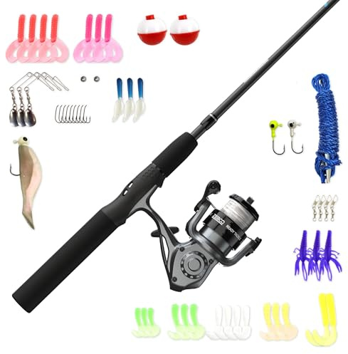Zebco Ready Tackle Spinnrolle und Angelrutenkombination, langlebige Fiberglasrute mit Eva-Griff, Quickset Anti-Reverse-Spule, vorgespult mit 3,6 kg Zebco Schnur, inklusive Tackle Pack