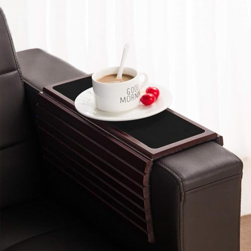 Bamboo Wood Sofa Arm Tray Table Foldable Foldable Bamboo Tray Table Wooden Sofa Armrest Side Table for Drinks, Snacks, Remote Control or Phone, Couch Cup Holder | Couch Armrest Table Cup Holder Great for Drinks Snacks Remote Control, Portable Side Table and Anti-Slip Bottom