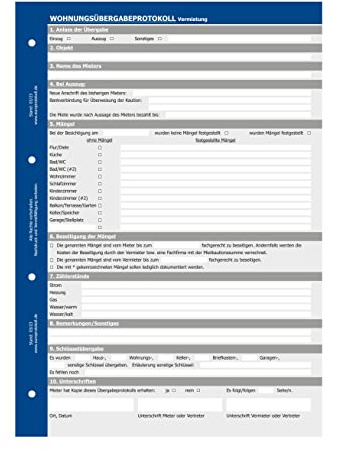 Wohnungsübergabeprotokoll Vermietung, Übergabeprotokoll Wohnung (10er Set)
