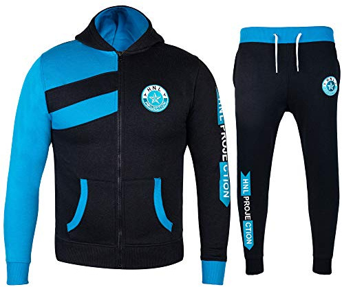 GUBA® Kids Boys Girls HNL Projection Tracksuit Hoodie and Bottom Jogging Suit 7-13 Years (Black Turquoise, 13 Years)