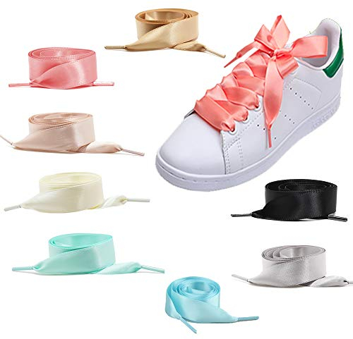 8 par satinskosnören platta 2 cm breda för kvinnor, flickor, 8 färger 120 cm remmar långa satinband skosnören platta skosnören för sportskor löparskor bergsko utomhussko, [Rosa, beige, grå,