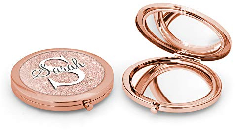 Rose Gold Personalised Initial & Name Pocket Mirror, Hen Party Gift