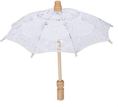 Nikou Hochzeitsschirm Brautschirm - handgemachte Spitze-Blumen-Stickerei Parasol Hochzeit Regenschirm for Braut Cotton Fashion Holzgriff Dekoration Regenschirm (Farbe : White S)