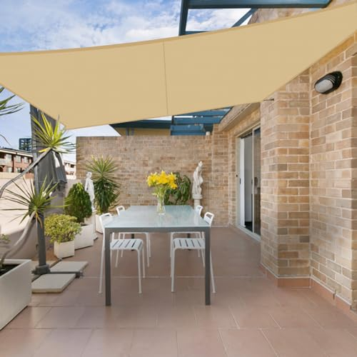 HENG FENG Toldo Vela de Sombra Rectangular 3x4m, PES 160 g/m² Impermeable, 95% Bloqueo UV, para Exterior en Terraza, Jardín, Patio - Incluye Cuerda de Fijación - Color Arena