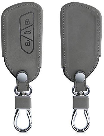 kwmobile Autoschlüssel Hülle kompatibel mit VW Golf 8 3-Tasten Autoschlüssel - Nubuklederoptik - Kunstleder Schutzhülle Schlüsselhülle Cover - Grau