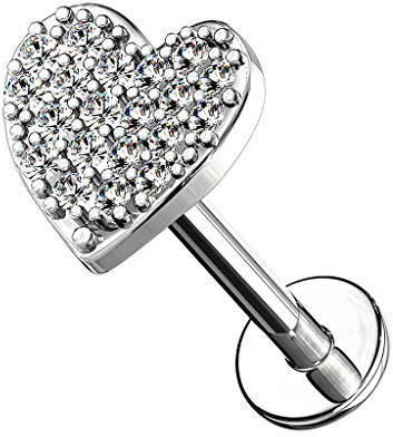 Taffstyle Piercing Stecker Herzform mit Kristall | Lippe Ohr Nase