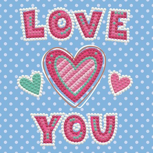 DIAMOND DOTZ DBX.001 - Original 5D Diamond Painting Set Dotz Box LOVE YOU Herz, Kreativset mit 870 Diamant Mosaiksteinen, Malset ca. 15 x 15 cm, DIY Komplettset für Kinder ab 8 Jahren, Blau