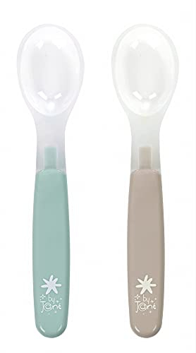 Jané Set de 2 Cuchara de Silicona, Suaves, Aptas para Lavavajillas, desde 4 meses, Aprendizaje, Multicolor