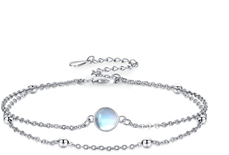 Mondstein Armband 925 Sterling Silber Regenbogen Runde Mondstein Armbänder Mondstein Schmuck Geschenke für Frauen Mädchen Damen