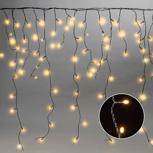 Meisterhome® LED Eisregen Lichterkette Weihnachtsbeleuchtung - mit Timer und 8 Beleuchtungsmodi - Eiszapfen Innen und Außen - für Party, Hochzeit, Balkon, Garten Deko - Warmweiß (400 LED)
