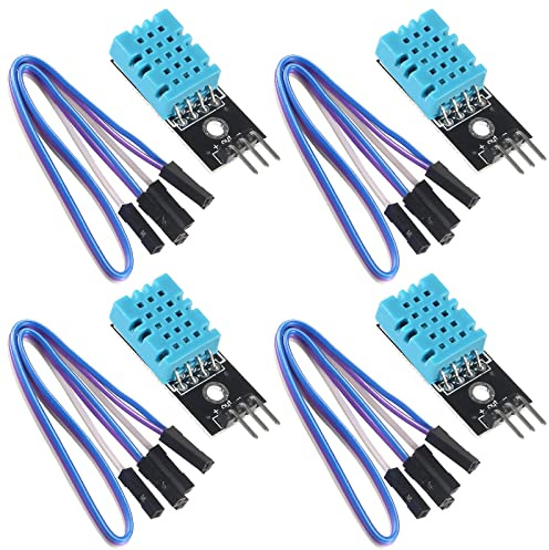 AOICRIE 4 Pcs Temperature Humidity Sensor Module, Digital Temperature Humidity Sensor 3.3V-5V Humidity 20%-95% Temperature 0-50 degree with Dupont Wires for Arduino (4pcs)