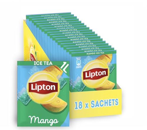 Lipton Eistee Pulver Set, Mango, Für 18L Instant Ice Tea, Getränkepulver zum Anrühren, 18x Sachets, Eistee selbst zubereiten