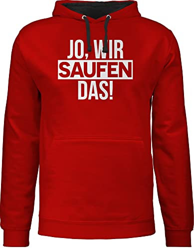 Shirtracer Pullover Herren Frauen Hoodie Kontrast zweifarbig - JGA Junggesellenabschied Männer - Jo, wir Saufen das - M - Rot/Schwarz - jungesellenabschied Sauf Pulli jungesselnabschied Mallorca