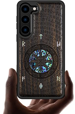 Carveit Handcrafted Case for Galaxy S23 (Paisley-Blackwood) | Samsung Galaxy S23 Case - Compatible with MagSafe Wireless charger - Wood Engraved Shell Inlaid - TPU Shockproof Bumper