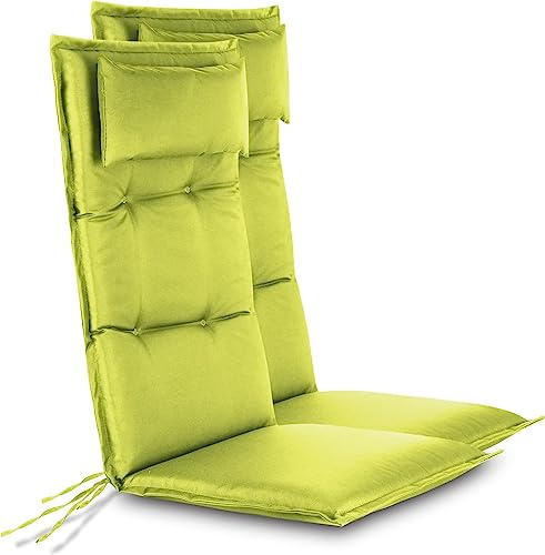 normani Langlebige Stuhlauflagen 2X Hochlehner mit Kissen - Sitzpolster Gartenstuhlauflagen für Draußen und Drinnen aus pflegeleichtem Outdoor Material 120x50 cm Made in EU Grün 120 x 50 x 5 cm