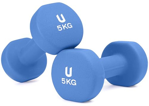 unycos - Neopren Hanteln【2er-Sets, 5 kg】Runde Kurzhanteln, Rutschfest für Damen und Männer, Anti-Roll-Design, Fitnessstudio, Krafttraining, Pilates, Gymnastik, Fitnessgeräte für Zuhause (Blau)
