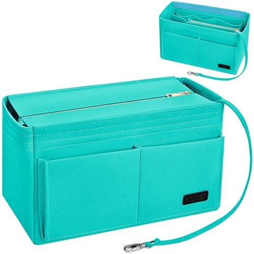 Ropch Handtaschen Organizer, Filz Taschenorganizer für Frauen Handtasche, Tote Bag Organizer mit Abnehmbare Reißverschluss-Abdeckung,Cyan-XL
