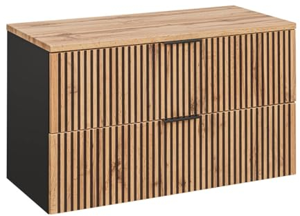 EINFACH GUTE MÖBEL Badezimmer Waschplatz Tribune | mit Oberplatte zum Unterbau | Schwarz - Wotan-Eiche (100cm)