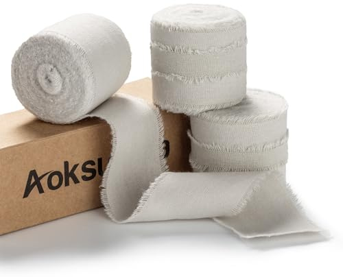 AOKSUNOVA Geschenkband Baumwollband Hochzeit Schleifenband Grau | Apricotfarbenes Baumwoll Geschenkband für Hochzeit,Verpackung und Dekoration,Breites Schleifenband mit Edler Fransenkante
