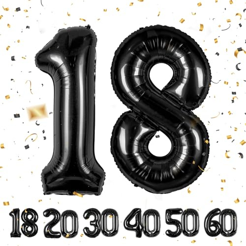 18 Geburtstag Deko zahlen luftballon 18 jahre | Folienballon Schwarz - für 18. Geburtstagsdeko Männer Frauen Ballon Zahl Deko zum Geburtstag fliegt mit Helium 18.Geburtstagsparty 40-101cm Black, 18