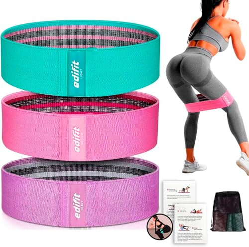 Edifit, Fitnessbänder, mit 3 Widerstandsstufen, Fitness, rutschfeste Gummibänder, 3er-Pack, für Fitnessstudio, Yoga, Crossfit, Pilates oder Heimübungen