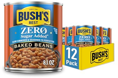 BUSH'S BEST 8.1 oz Canned Zero Sugar Added Baked Beans, Source of Plant Based Protein and Fiber, Low Fat, Gluten Free, (Pack of 12)