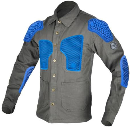 YuanDiann Camicia da motociclista da uomo con protezioni per motociclisti, camicia retrò Causal quattro stagioni, giacca da equitazione, giacca da equitazione, camicia da 7 pezzi, verde, S