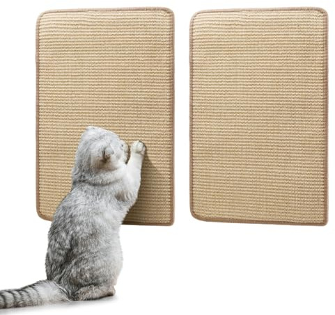 Nobleza 2PCS Cat Scratching Mat Natural Sisal Cat Scratch Mat Self-Adhesive Cat Scratching Pad Anti Cat Scratch Furniture Protector Cat Sofa Protector Cat Kitten Scratch Pad Beige 23.6x15.8in/60x40cm