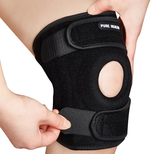 Pure Health Rodillera ajustable Rodillera reforzada con rótula abierta para artritis, alivio del dolor en las articulaciones, ligamento cruzado anterior, desgarro de menisco, rodilla de corredor, cam