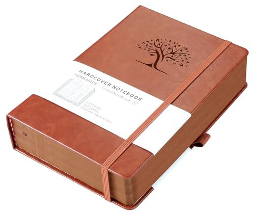HOMEMARS Notizbuch, Notebook, A5, Journal buch, Reisetagebuch, Liniert a5, Notizblock, Notizbücher a5, 100GSM, 320 Pages, Reisetagebuch, Notizbuch Leder, Prägebaum Design,Braun