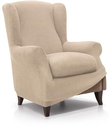 FAVERTI® Funda de Sillón Orejero Elástica de 70 a 100cm | Modelo Reale | Beige | Funda Ajustable Sillón Orejero Universal | Protector de Calidad de Tejido Jacquard Tacto algodón