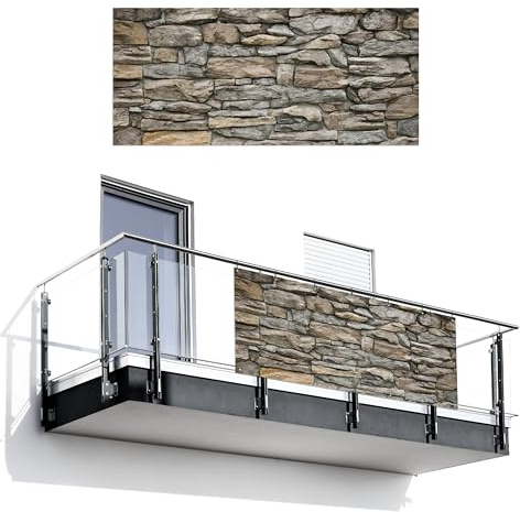MuchoWow© Balkon Sichtschutz Einseitig Groß Terrassen Gartenzaun | 90x200 cm - Balkonfächer ohne bohren Wetterfest für Zaun Terrasse Balkonbespannung Seitenschutz Steine - Steinoptik - Grau