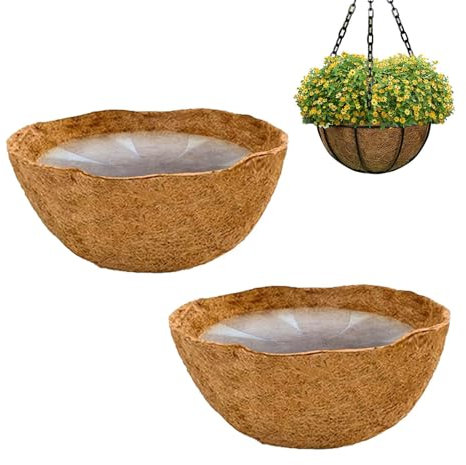 Forro de Fibra de Coco para Cestas Colgantes, 2 Forro Fibra de Coco para Macetas de Flores Colgantes, Revestimiento de Coco para Cesta Colgante, Forro de Repuesto para Maceteros Exterior Balcón
