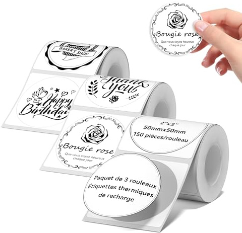 NIIMBOT 3 rouleaux étiquettes rondes blanches 50x50mm pour B1 B2 B21 B31 B4 | 150 pièces par rouleau,Idéal pour rangement domestique, bocaux alimentaires, cosmétiques, cadeaux, stock boutique