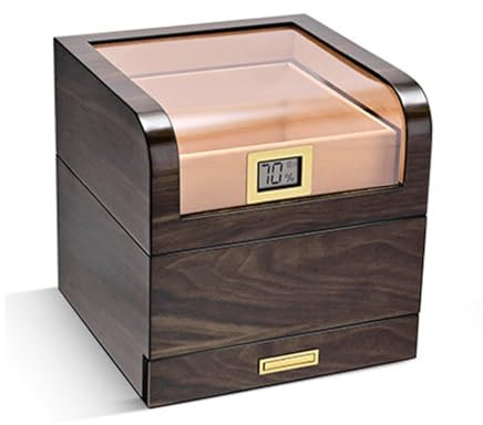 Zigarrenkiste mit Glasdeckel, Zigarren-Humidor, wissenschaftliche Funktionsaufteilung, mit Luftbefeuchter und Hygrometer, bietet Platz für 100 Zigarren,B