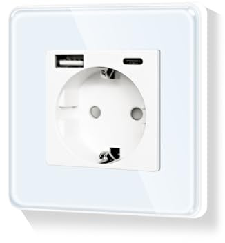 LIAONFOY 20W Runde Wandsteckdose Typ c und USB Kombination 86mm 100-250V Kompatibel mit iPhone iPad Android Gerät Max Ladegeschwindigkeit 20W Weiße Gekurbte Kanten rahmen(Neutrale erforderlich)
