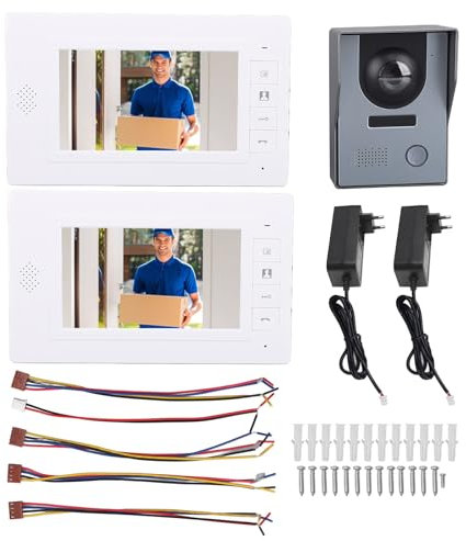 Système de Visiophone Filaire avec écran D'affichage TFT de 7 Pouces, Caméra Grand Angle, Housse de Pluie, Système D'interphone de Bureau de Villa, Portier Vidéo Filaire 6 LED (EU)