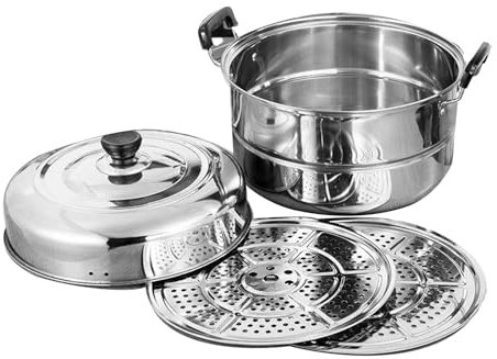 Vomeko Thickened Stainless Steel Steam Pot,Multipurpose Cookware Pot, Multipurpose Large Stock Cooking Pot for Induction Cooker Gas Stove
