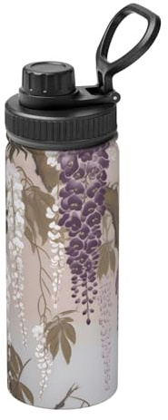 Stainless Steel Water Bottle Purple Vine Flower Insulated Water Bottles with Carry Handle for Sports Gym Travel, BPA-Free, 530ml(18oz)
