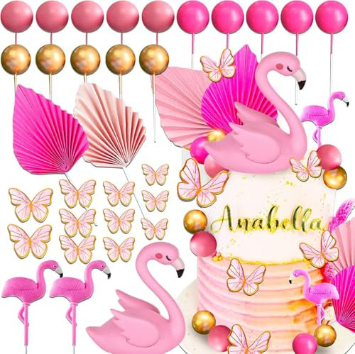 Decoración para tartas de flamenco, decoración de postres para niñas, bola de deseos rosa, mariposa para cumpleaños, día de la señora, fiesta de princesas