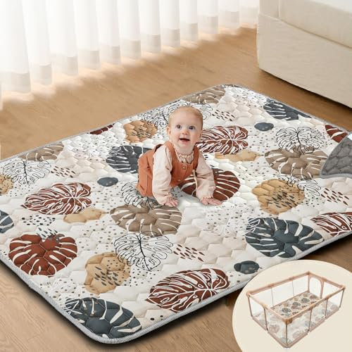 Vahlbeste Krabbelmatte Baby Faltbar, Verdickte Krabbeldecke für Baby 200x180cm, Anti Rutsch Matte, Maschinenwaschbare, Baby Play Mat für Laufgitter, Spielmatte Baby Faltbar, Design im Bohème-Stil