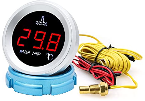 Indicador de Nivel de Combustible, Medidor de temperatura del agua con alarma de advertencia 0-120 ℃ Medidor de temperatura del agua + Sensor 1 / 8NPT Universal for barco marino Camión para Coche, Bar
