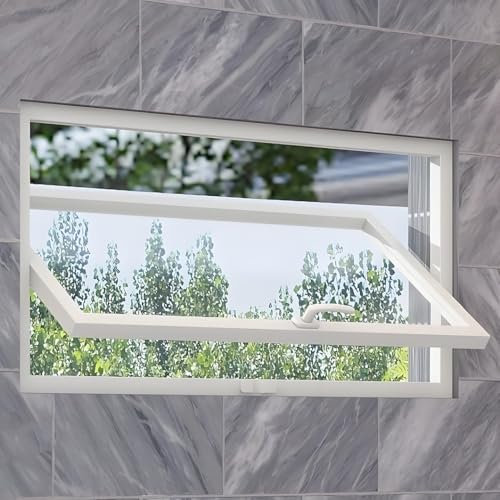 YVYKFZD Rechteckiges Schiebefenster, Fenster Window Kellerfenster aus gehärtetem Glas, 360° drehbares Ersatzfenster mit Griffen, Schuppenfenster lüftung, für Badezimmer und Büro(Wit,WxH 44x22in/110x55