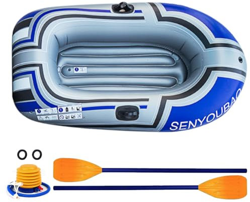114 x 188 cm uppblåsbar fiskebåt PVC uppblåsbar kajak fiskebåt med åra och fotpump ringhy åror flottset med åror passar 1 vuxen och 1 barn, lämplig för fiske, vattenlek, damm