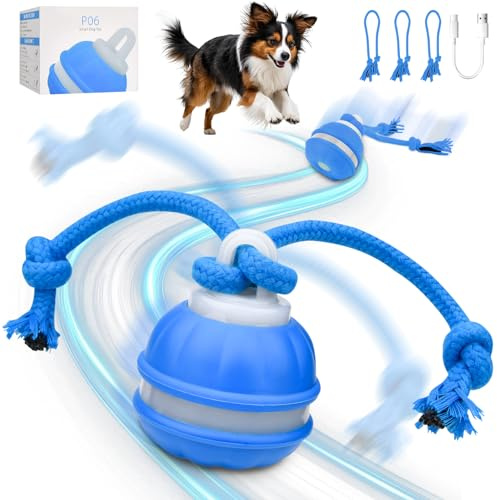 Interaktives Hundespielzeug, Interaktiver Spielball für Hunde, Interaktiver Spielball, Hundeball Elektrisch Ball mit Schwanz 3 Kauschnüren,Intelligente Hundespielzeug Ball für Kleine Hunde Welpen