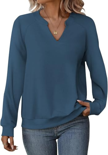 Cuptacc Maglione Elegante Donna Maglia Scollo A V Manica Lunga Top Pullover Autunnale Inverno Blugrigio XXL 50-52